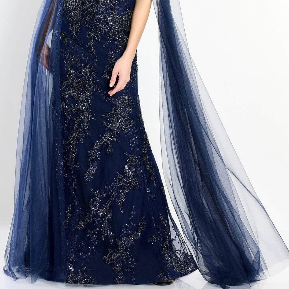 NWT Montage by Mon Cheri M2204 Beaded Applique Prom Dress Navy Size 8 and 14 - Picture 2 of 8